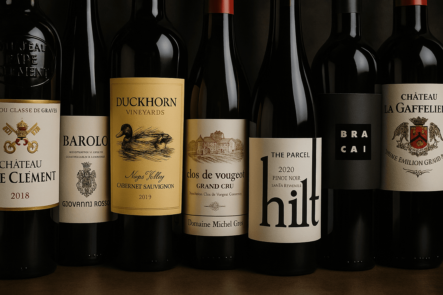 Verschillende wijnlabels van dichtbij